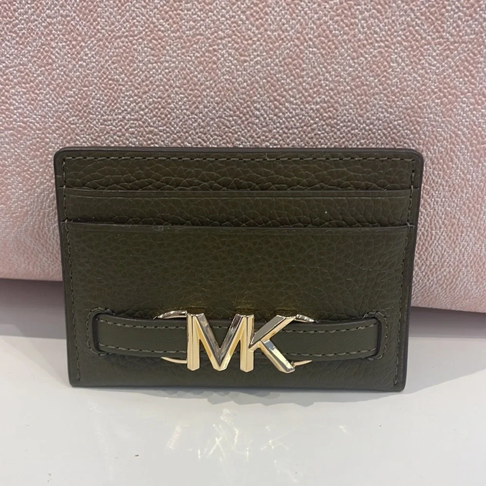 MICHAEL KORS Reed Large Pebbled Leather Card Holder Case Wallet COLOR:OLIVE NWT